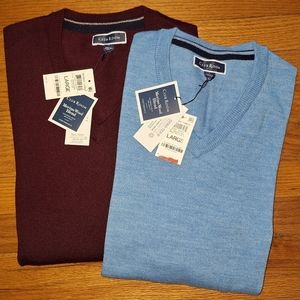 New with Tags- Pair of Men's Merino Wool V-Neck sweaters, size Large